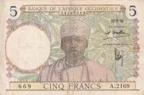 Franz&ouml;sisches Westafrika 5 Francs - Coffe tree - Man weaving - 12-03-1936 - Serial A.2169 - P.21