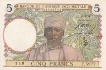 Franz&ouml;sisches Westafrika 5 Francs - Coffee - Man weaver - 10-03-1938 - Serial F.5977 - Number 148
