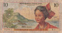 French Antilles 10 Francs - Girl, sugar cane - 1966 - Sérial K.5 - VG - P.8b