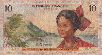 French Antilles 10 Francs - Girl, sugar cane - ND (1964) - Serial H.7 - P.8b