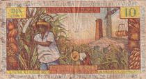 French Antilles 10 Francs - Girl, sugar cane - ND (1964) - Serial H.7 - P.8b