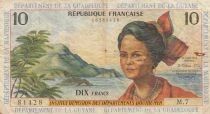 French Antilles 10 Francs - Rivage - Fruit harvesting - ND (1964) - Series M.7 - P.8b