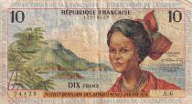 French Antilles 10 Francs Girl, sugar cane - 1964 - Serial A.6 - P.8b