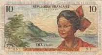 French Antilles 10 Francs Girl, sugar cane - 1964 - Serial N.7 - F to VF - P.8b