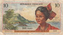 French Antilles 10 Francs Girl, sugar cane - 1964 - Serial O.6 - F to VF - P.8b