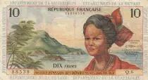French Antilles 10 Francs Girl, sugar cane - 1964 - Serial Q.6 - F to VF - P.8b