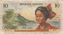 French Antilles 10 Francs Girl, sugar cane - 1964 - Serial R.6 - F to VF - P.8b