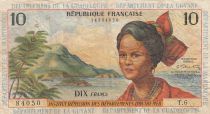 French Antilles 10 Francs Girl, sugar cane - 1964 - Serial T.6 - F to VF - P.8b