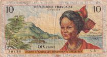 French Antilles 10 Francs Girl, sugar cane - 1964 - Serial V.5 - P.8b