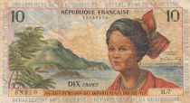 French Antilles 10 Francs Girl, sugar cane - 1964 - Various serials - F to VF - P.8b
