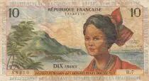 French Antilles 10 Francs Girl, sugar cane - 1964 - Various serials - F to VF - P.8b