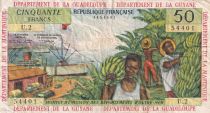 French Antilles 50 Francs - Banana harvest - ND (1964) - Serial U.2 - P.9 b