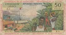 French Antilles 50 Francs Banana harvest - 1964 - Serial 2 - aVFine - P.9 b