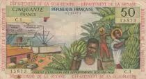 French Antilles 50 Francs Banana harvest - 1964 - Serial C.1 - F to VF - P.9 b