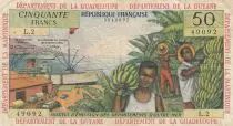 French Antilles 50 Francs Banana harvest - 1964 - Serial L.2 - aVFine - P.9 b