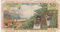 French Antilles 50 Francs Banana harvest - 1964 - Serial L.2 - aVFine - P.9 b