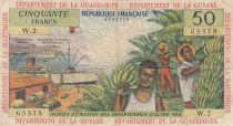 French Antilles 50 Francs Banana harvest - 1964 - Serial W.2 - F to VF - P.9 b