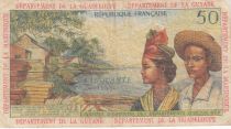 French Antilles 50 Francs Banana harvest - 1964 - Serial W.2 - F to VF - P.9 b
