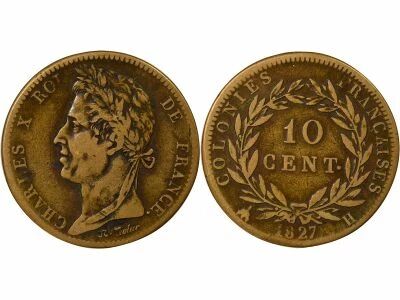 French Colonies French Antilles, Charles X - 10 Centimes - 1827 H La Rochelle