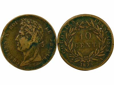 French Colonies French Guiana & Senegal, Charles X - 10 Centimes - 1825 A Paris