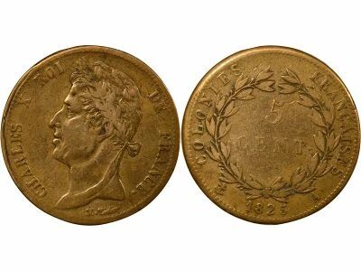 French Colonies French Guiana & Senegal, Charles X - 5 Centimes - 1825 A Paris