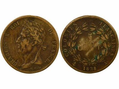 French Colonies French Guiana, Charles X - 5 Centimes - 1828 A Paris