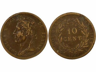 French Colonies Guyane, Charles X - 10 Centimes - 1829 A Paris