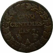 French Directory, 5 Centimes, Dupr&eacute; Big Diameter - Year 7 A Paris