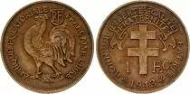 French Equatorial Africa 1 Franc Cross of Lorraine - Rooster - 1943