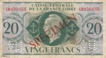 French Equatorial Africa 20 Francs Marian - France Libre - 1941 - Specimen LB936655