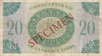 French Equatorial Africa 20 Francs Marian - France Libre - 1941 - Specimen LB936655