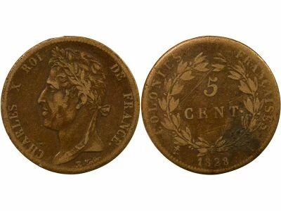 French Guiana, Charles X - 5 Centimes - 1828 A Paris