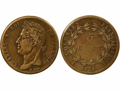 French Guiana, Charles X - 5 Centimes - 1828 A Paris