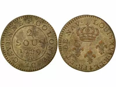 French Guiana Cayenne, Louis XVI - 2 Sous - 1789 A Paris