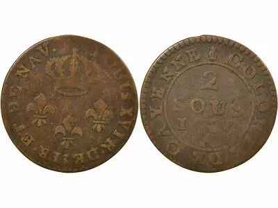 French Guiana Cayenne, Louis XVI - 2 Sous - 1789 A Paris