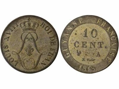 French Guiana Louis XVIII - 10 Centimes - 1818 A Paris