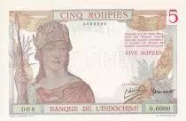 French India 5 Rupees  - Specimen - ND (1945)