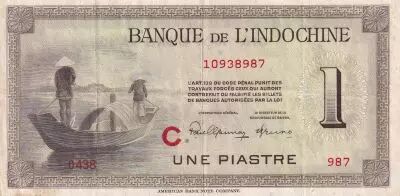 Banknote French Indo-China 1 Piastre - Men with boat - ND (1945