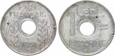 French Indo-China 1 Cent - Etat Francais - 1943 -VF - KM.26