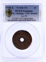 French Indo-China 1 Cent Republican statue - 1938 A - PCGS UNC DETAILS