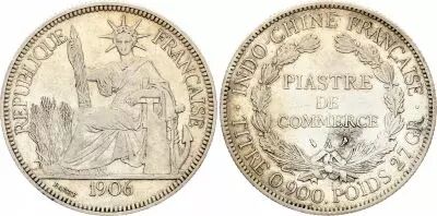 French Indo-China 1 Piastre,  Libert� Assise - 1906 - Silver