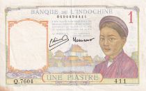 French Indo-China 1 Piastre - Woman - Temple - 1946 - Serial Q.7604 - XF - P.54c
