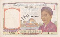 French Indo-China 1 Piastre - Woman - Temple - 1946 - Serial Q.9746 - XF - P.54c