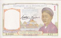 French Indo-China 1 Piastre - Woman - Temple - ND (1936) - Serial B.6444 - P.54b