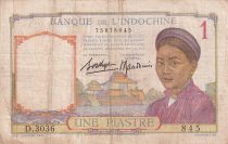 French Indo-China 1 Piastre - Woman - Temple - ND (1936) - Serial D.3036 - P.54b