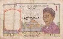 French Indo-China 1 Piastre - Woman - Temple - ND (1936) - Serial D.3036 - P.54b