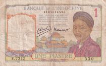 French Indo-China 1 Piastre - Woman - Temple - ND (1936) - Serial F.7242 - P.54c
