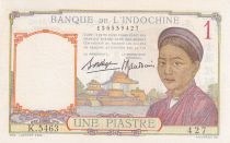 French Indo-China 1 Piastre - Woman - Temple - ND (1936) - Serial K.5463 - P.54b