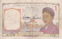 French Indo-China 1 Piastre - Woman - Temple - ND (1936) - Serial M.5140 - P.54b