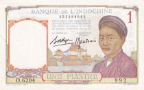 French Indo-China 1 Piastre - Woman - Temple - ND (1936) - Serial O.62.04 - P.54b